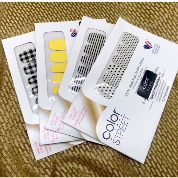 Color Street Other - NEW Color Street 4 UNOPENED Nail Polish Strips Polka Dot Striped Solid Checked